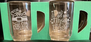 Fun Glassware Drink Your Way Santa I Can Explain/Don’t Get-Pair Clear Glass Mugs - Picture 1 of 5