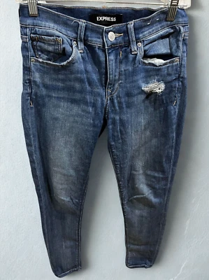 Express Jeans Womens Size 2R Slim Stretch Legging Blue Distressed Denim Festival - Image 1 of 4