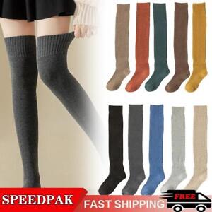 Wool Knit Stockings Long Over Knee Thigh High Boot Winter Women Socks Girl U4E3