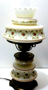 Vintage Quoizel Inc Hurricane Table Lamp Gold Pink Floral 19 1/2" Tall - Picture 1 of 12