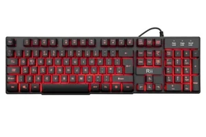 Rii Gaming Keyboard, RK100 Light Up Keyboard Mechanical Feeling 3 LED Colour - Picture 1 of 7