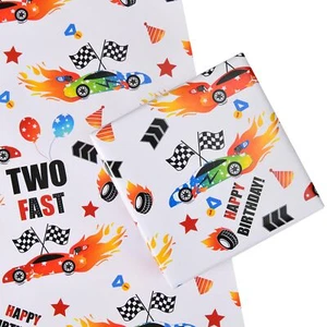 Dos Papel de Envolver Rápido 4 Hojas Grandes Papel de Envolver Coche de Carreras para Niños 2º B... - Imagen 1 de 5