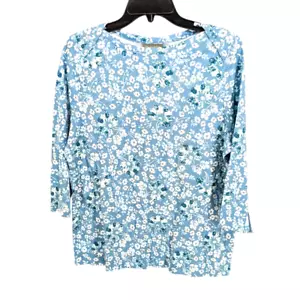 Style & Co Women's Floral Print Pima Cotton 3/4-Sleeve Top Blue Plus Size 0X NWT - Picture 1 of 2
