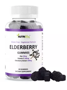 Black Elderberry Gummies Vitamin C Zinc 260mg Natural Berry Flavor Immune Boost  - Picture 1 of 4