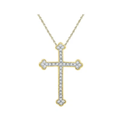 Colgante religioso cruz gótica diamante oro amarillo 10K L U 1/5 CT Foto 1 de 2