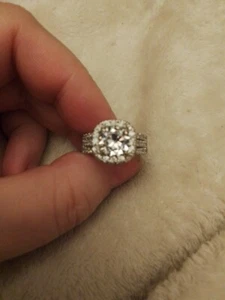 Silver Coloured Metal ring+Round Stone And Square Halo  UK N+1/2 USA Size 6.75 - Picture 1 of 4