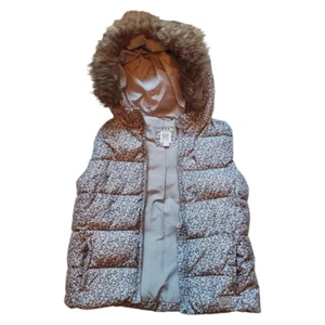 GAP Kids Floral Puffer Vest Faux Fur Hooded Sleeveless Jacket Girl Size XL - Picture 1 of 17