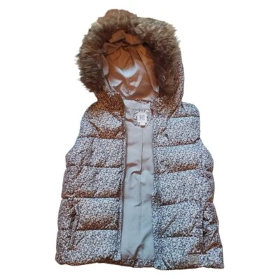 GAP Kids Floral Puffer Vest Faux Fur Hooded Sleeveless Jacket Girl Size XL - Image 1 of 4