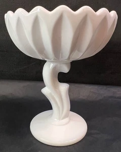 Vintage Indiana Glass Lotus Blossom Line Milk Glass Pedestal Compote Bowl 7.25"T - Picture 1 of 12