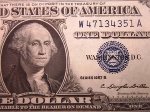 USA $1 1957 B W47134351A # SILVER Certificate Dollar BLUE Seal Money America - Picture 1 of 3