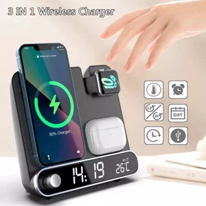 3 in 1 Wireless Charger Charging Station Dock For Airpods iPhone Apple Watch - Picture 1 of 13