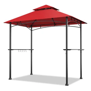 8' x 5' BBQ Grill Gazebo 2-Tier Barbecue Canopy Vented Top Shelves Shelter Wine - Picture 1 of 10