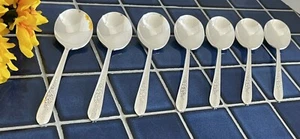 Set of 7 Oneida Nobility Silverplate ROYAL ROSE Round Cream Soup Spoons 1939 - Picture 1 of 7