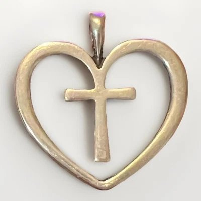 Rare Vintage Retired James Avery Heart Cross Pendant.  .925 Sterling Silver - Image 1 of 2
