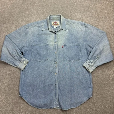 Camisa Levis Denim Mujer Mediana Azul Western Rodeo Rojo Pestaña Vaquera EE. UU. 90s Dama* Foto 1 de 4