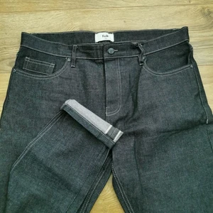 Pantalones de mezclilla folk para hombre W36 L32 gris calce regular pierna cónica ribete crudo botón - Imagen 1 de 13