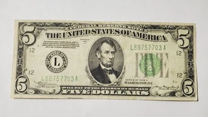 1934 A $5 Five Dollars Green Seal Federal Reserve Note - Imagen 1 de 2