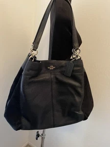 COACH LEXY Bolso de Hombro Grande Cartera Hobo Cuero Mixto Negro Guijarro Textura - Imagen 1 de 12