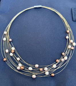 Signierte HONORA mehrsträngige Süßwasser-Perlenkette beige-bunt 18 Zoll - Bild 1 von 11