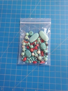 Bag of Beads Turquoise & Red Corral, Ready To Restring - Picture 1 of 1
