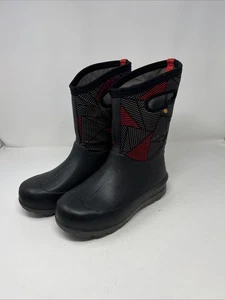 Bogs-Neo Classic Geo wasserdichte Gummistiefel schwarz rot grau Jugend Größe 6 US - Bild 1 von 11