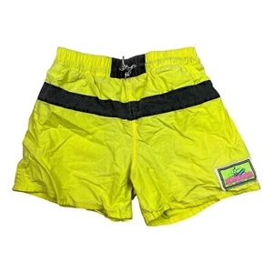 Ocean Pacific OP VTG 80s Swim Trunks Shorts Mesh Liner Neon Yellow Boys S Small - Picture 1 of 6
