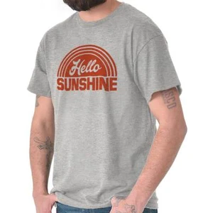 Cute Retro Groovy Hello Sunshine Summer Fun Womens Graphic Crewneck T Shirt Tee - Picture 1 of 10