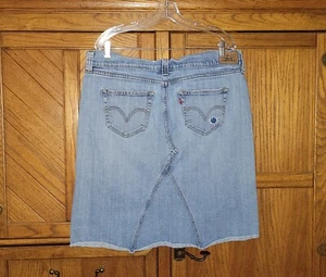 Vintage Levi's (Size 16) Stretch Denim Jean Skirt Cutoff Raw Hem Boho Upcycled - Picture 1 of 9