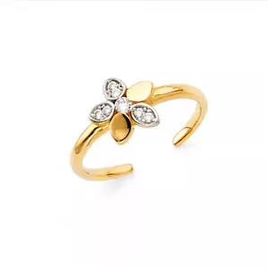 14K massiver Zehenring Gelbgold CZ Blume verstellbar - Kubikfußband Damen - Bild 1 von 1