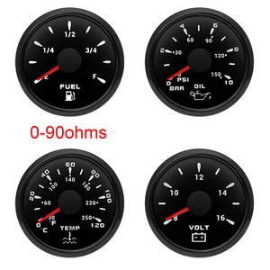 4 Gauge Set 52mm Fuel Level Water Temp Oil Pressure Voltage 7 Color for Car Boat - Picture 1 of 17