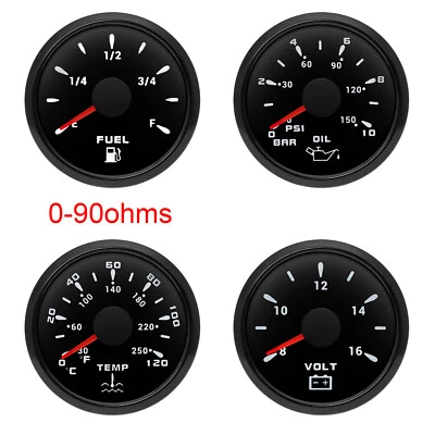 4 Gauge Set 52mm Fuel Level Water Temp Oil Pressure Voltage 7 Color for Car Boat - Image 1 of 4