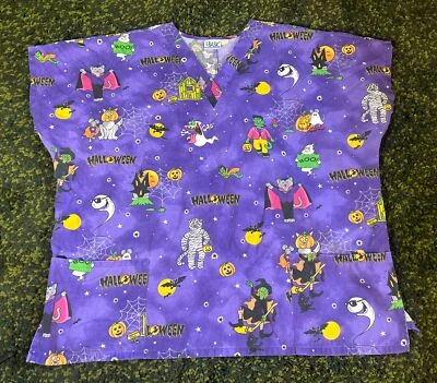 Blusa Médica De Colección Halloween Serena Talla XL Púrpura, Negra y Naranja Momia Vampiro Foto 1 de 4