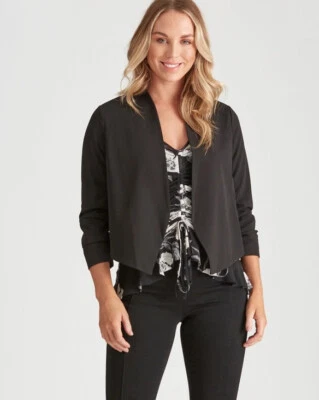 BNWT Size 10 CROSSROADS Black Crop Blazer Jacket Ladies Ruched Sleeve Shrug - image 1 of 4