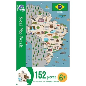 Brazil Illustrated Map Wooden Jigsaw Puzzle for Children and Adults - 152-Piece - Picture 1 of 10