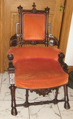 RARE SIGNED HUNZINGER CARVED 19 cent. PARLOR CHAIR Cover