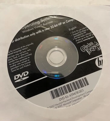 HP Hewlett Packard Operating System DVD Windows Vista Business 32-bit 439478-001 - Image 1 of 3