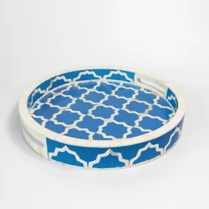 Round Clover Bone Inlay Tray in Cornflower Blue - Picture 1 of 5
