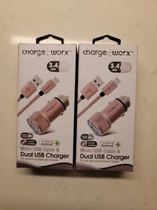 2-pk Charge Worx Dual USB Car Charger micro usb 3.4 AMP - Picture 1 of 2