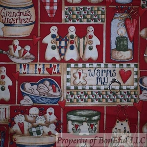 BonEFul Cotton Quilt VTG Red Heart Gingerbread Xmas Holiday Cookie Xmas SCRAP - Picture 1 of 14