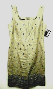 Charter Club Womens 10 Dress Brown Linen Sleeveless Floral Square Neck Dress - Picture 1 of 6