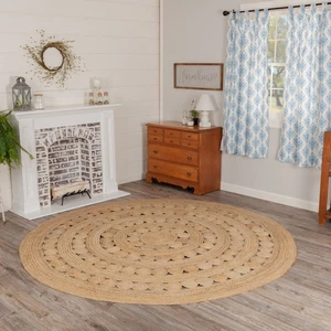 Area Rug Celeste Jute Farmhouse 8ft Round Tan Braided Floor Mat VHC Brands - Picture 1 of 7