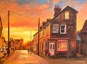 Pete Rumney Art Corbridge Sunset Signed Hand-painted Watling Street Coffee House - Picture 1 of 5