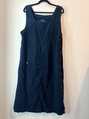 复古蓝色 J 无袖迷笛连衣裙灯芯绒翡翠绿色女式 XL 纽扣 — 第 1/4 张图片