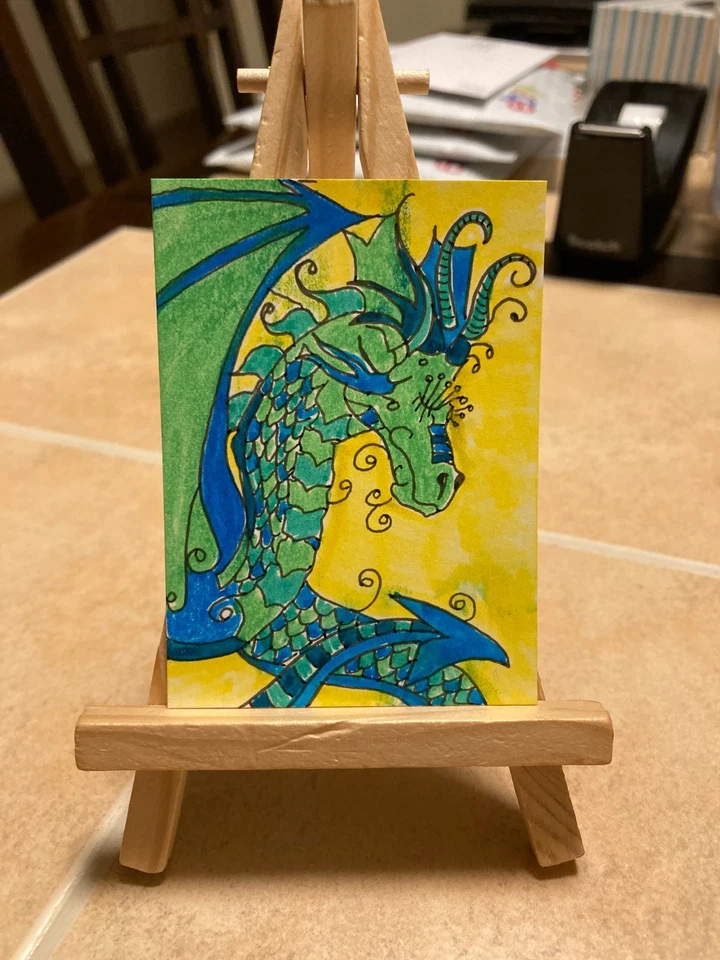 ACEO Original Art Painting Miniature card Mini ATC Animal Colorful Dragon - Image 1 of 1