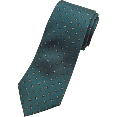 Corbata de seda para hombre Envoy verde azulado patrón geométrico hecha a mano 58" L x 3,5" W Foto 1 de 4
