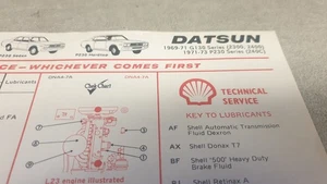 1969 - 1973 DATSUN 2300 2400 240C Shell Australia  Lube Chart - Picture 1 of 3