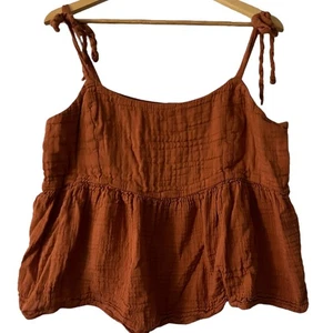 Old Navy Women's Tank Top Blouse Large Brown Rust Sleeveless Tie Strap Peplum - Picture 1 of 5