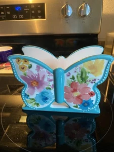 The Pioneer Woman Stoneware Teal Colorful Floral Butterfly Figure Napkin Holder - Picture 1 of 4