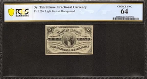 THIRD ISSUE 3C FRACTIONAL CURRENCY FR.1226 LIGHT PORTRAIT BG PCGS 64 CU (792) - Picture 1 of 2