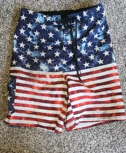 American Flag Patriotic Youth Size M Swim Trunks Lined With 1 Side Pocket - Picture 1 of 4
